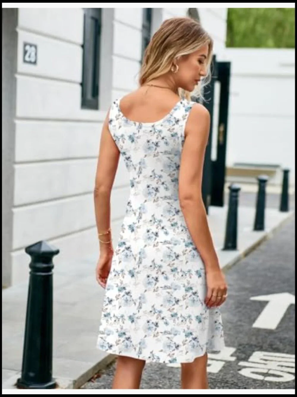 Summer Floral A-Line Sleeveless Midi Dress with High Waist_3